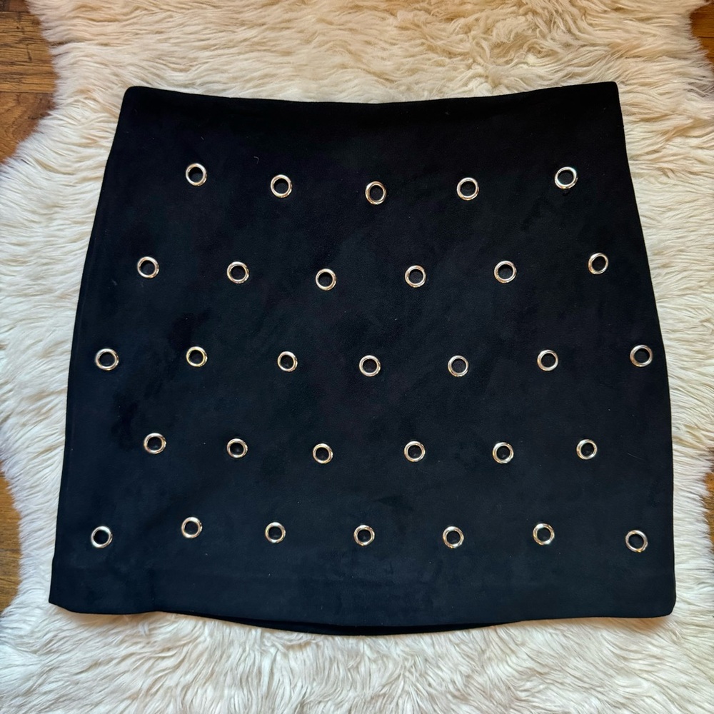 Forever 21 Black Silver Studded Suede Bodycon Mini Skirt Size S